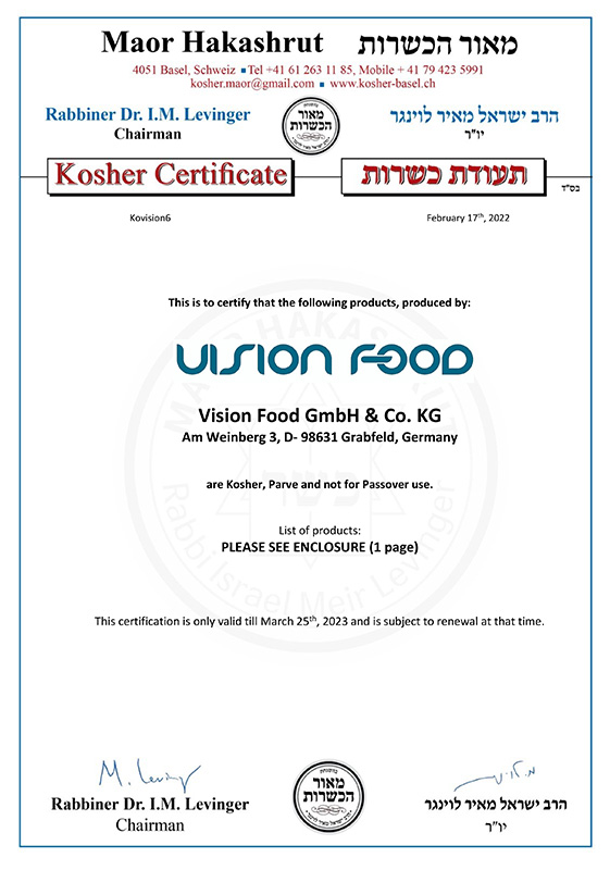 Kosher Certificate Vision Food
