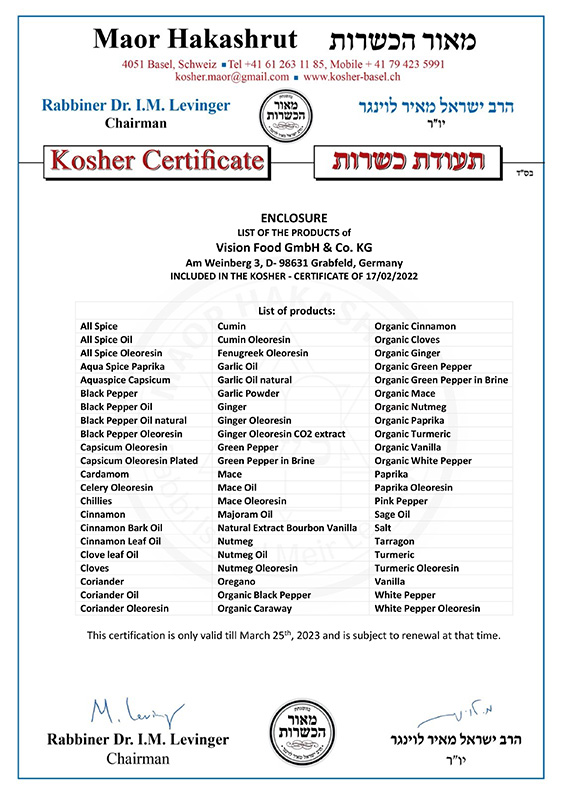 Kosher Certificate Vision Food